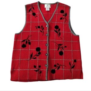 Vintage Y2K 90's Women's MEDIUM Grannycore Embroidered Cottagecore Wool‎ Vest